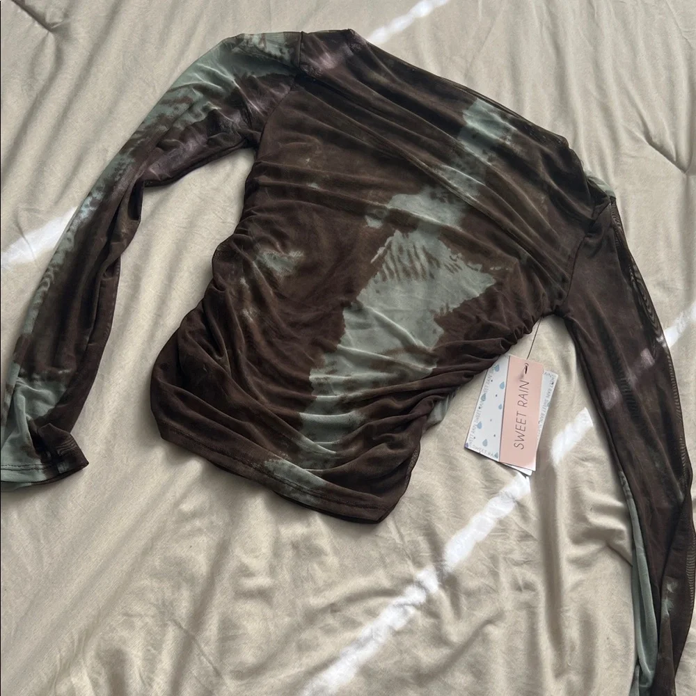 Sweet Rain Long Sleeve Top in Brown and Green - Picture 1 of 3